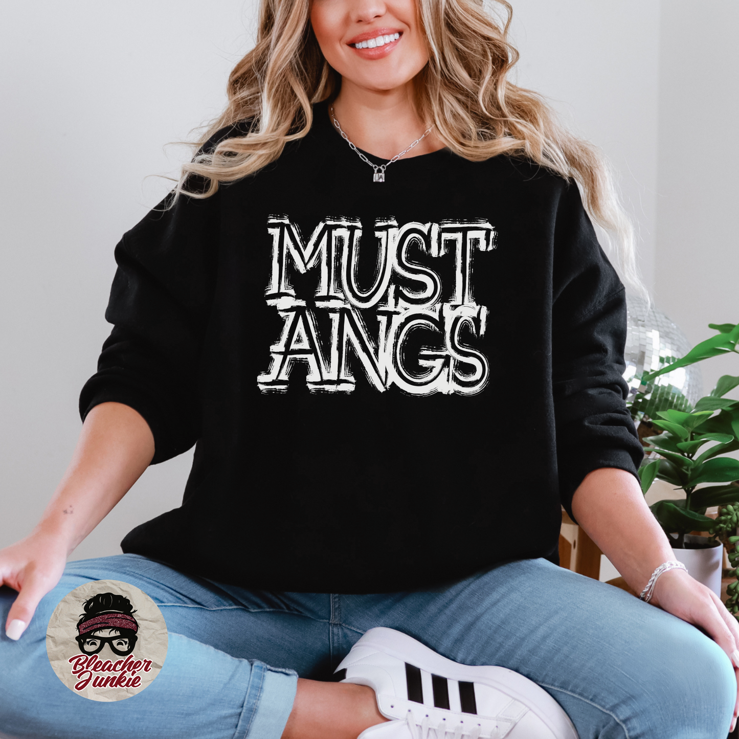 Scratched MUSTANGS Mascot Shirt, Crewneck, or Hoodie | Bella Canvas 3001CVC Tee, 3901 Sweatshirt, 3719 Hoodie | School Spirit Wear for Game Day