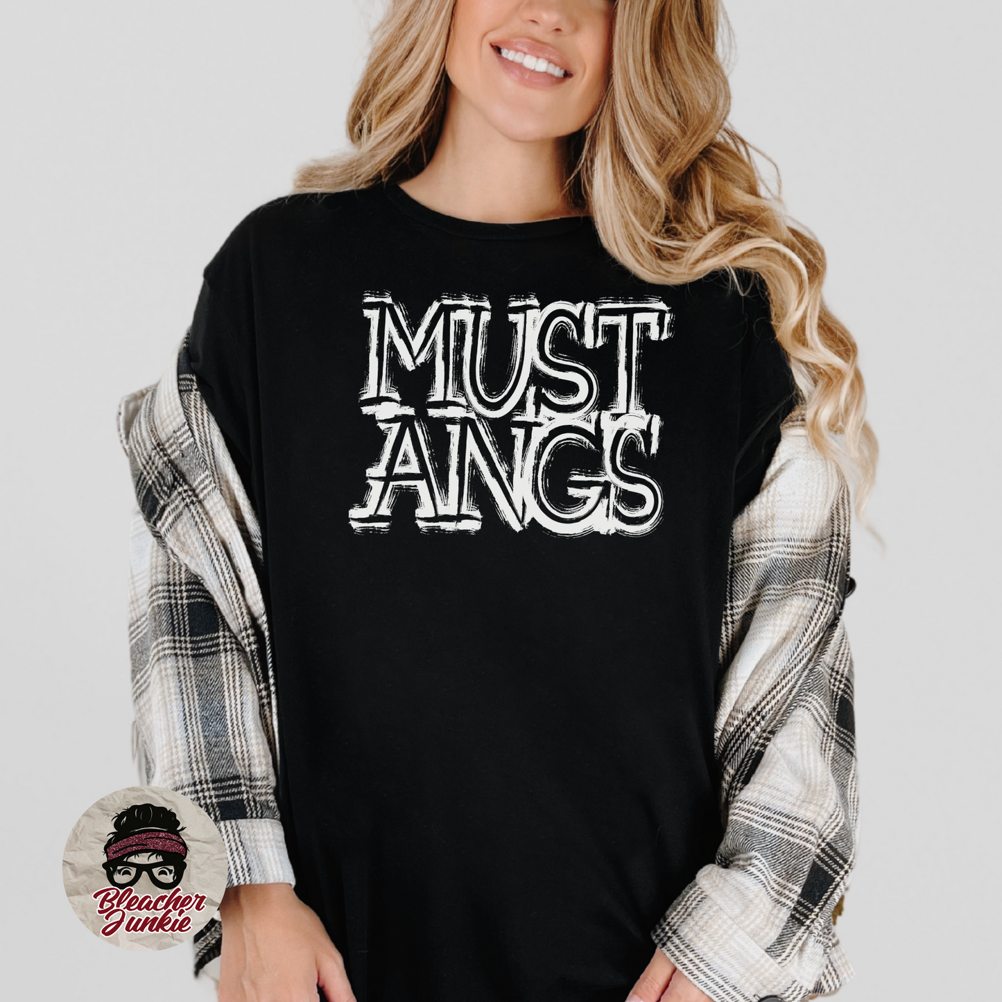 Scratched MUSTANGS Mascot Shirt, Crewneck, or Hoodie | Bella Canvas 3001CVC Tee, 3901 Sweatshirt, 3719 Hoodie | School Spirit Wear for Game Day