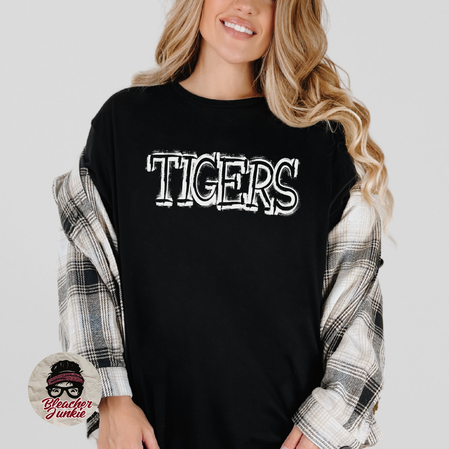 Scratched TIGERS Mascot Shirt, Crewneck, or Hoodie | Bella Canvas 3001CVC Tee, 3901 Sweatshirt, 3719 Hoodie | School Spirit Wear for Game Day