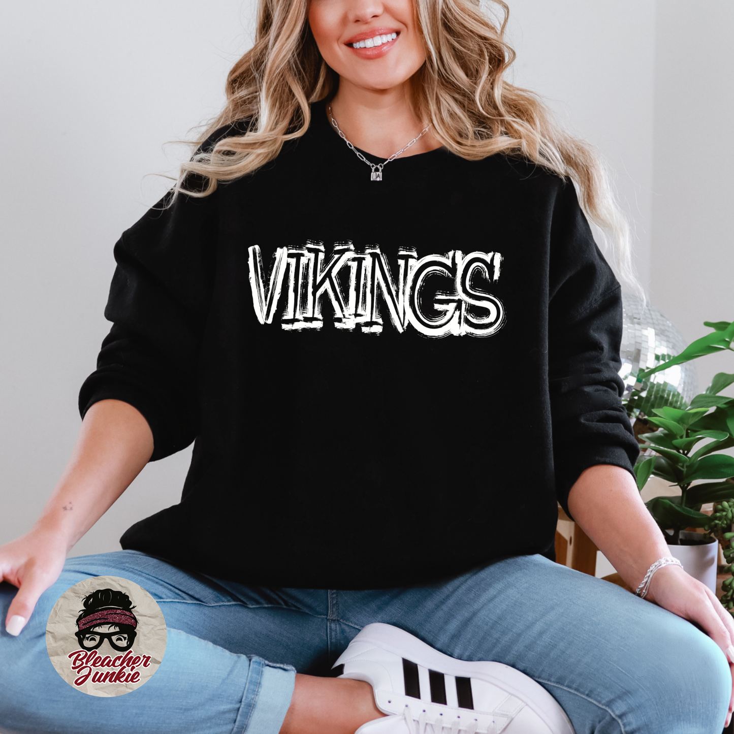 Scratched VIKINGS Mascot Shirt, Crewneck, or Hoodie | Bella Canvas 3001CVC Tee, 3901 Sweatshirt, 3719 Hoodie | School Spirit Wear for Game Day