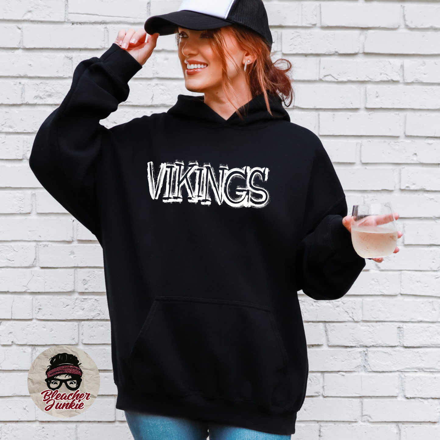 Scratched VIKINGS Mascot Shirt, Crewneck, or Hoodie | Bella Canvas 3001CVC Tee, 3901 Sweatshirt, 3719 Hoodie | School Spirit Wear for Game Day