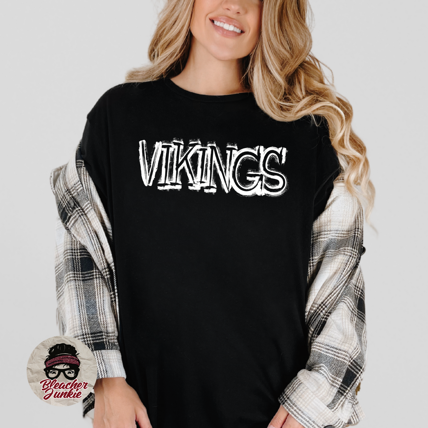 Scratched VIKINGS Mascot Shirt, Crewneck, or Hoodie | Bella Canvas 3001CVC Tee, 3901 Sweatshirt, 3719 Hoodie | School Spirit Wear for Game Day