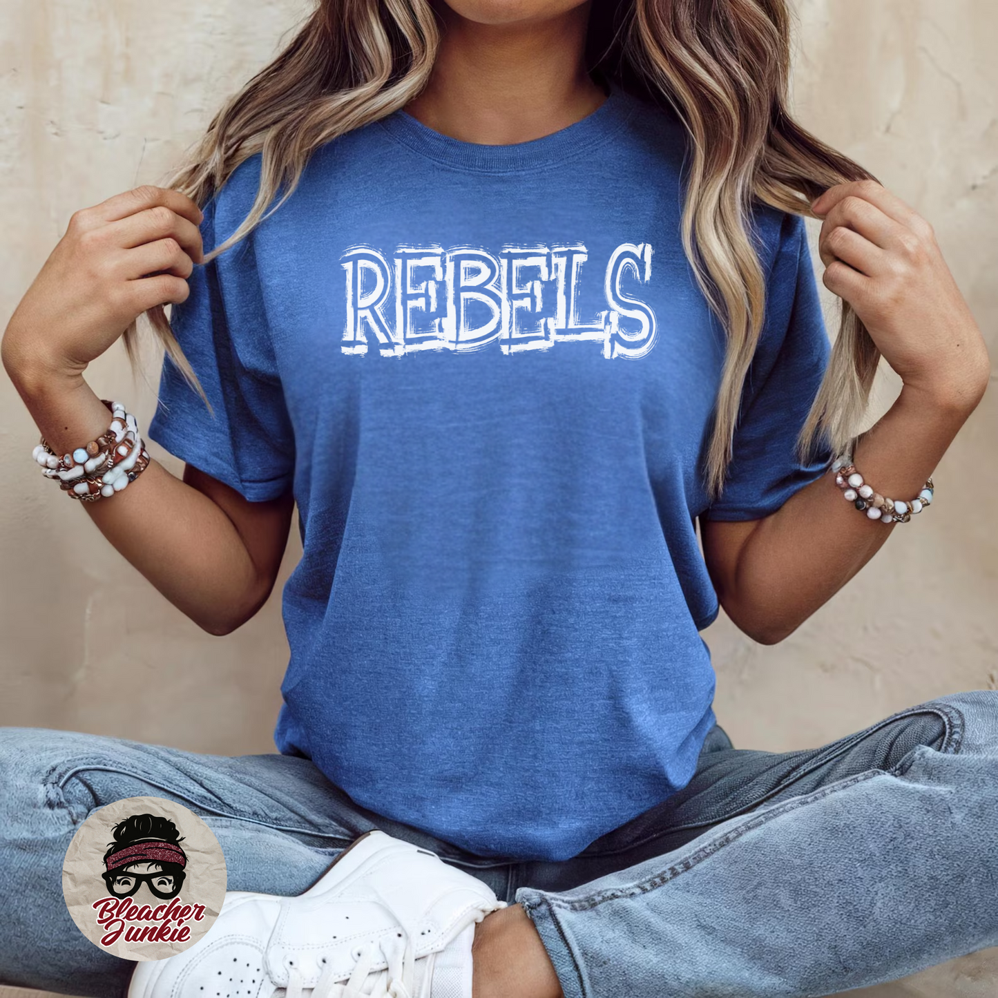 Scratched REBELS Mascot Shirt, Crewneck, or Hoodie | Bella Canvas 3001CVC Tee, 3901 Sweatshirt, 3719 Hoodie | School Spirit Wear for Game Day