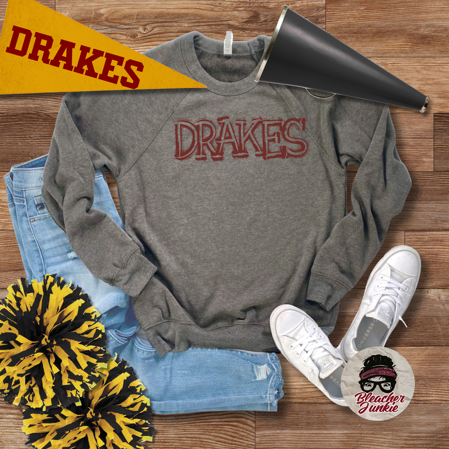 Scratched DRAKES Mascot Shirt, Crewneck, or Hoodie | Bella Canvas 3001CVC Tee, 3901 Sweatshirt, 3719 Hoodie | School Spirit Wear for Game Day