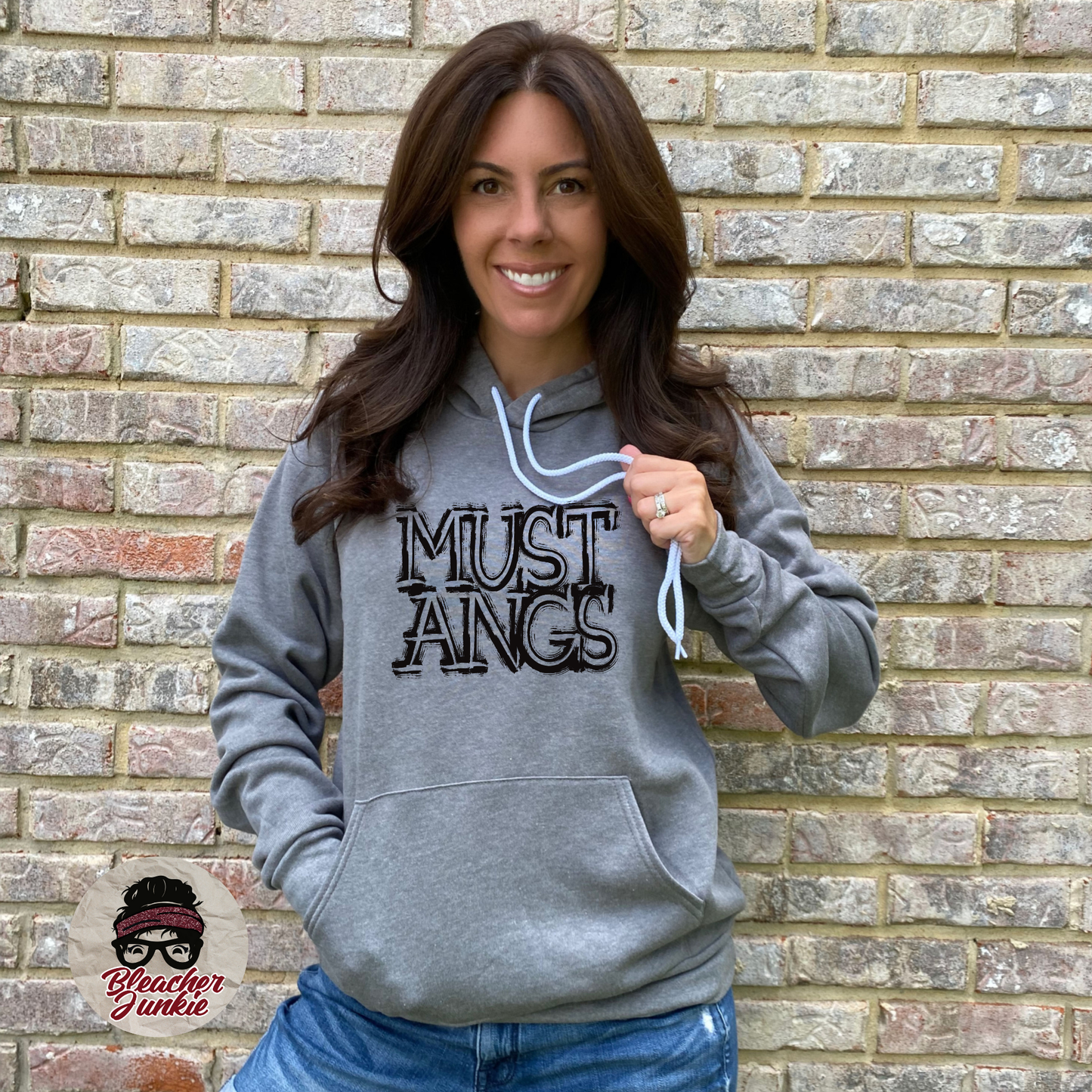Scratched MUSTANGS Mascot Shirt, Crewneck, or Hoodie | Bella Canvas 3001CVC Tee, 3901 Sweatshirt, 3719 Hoodie | School Spirit Wear for Game Day