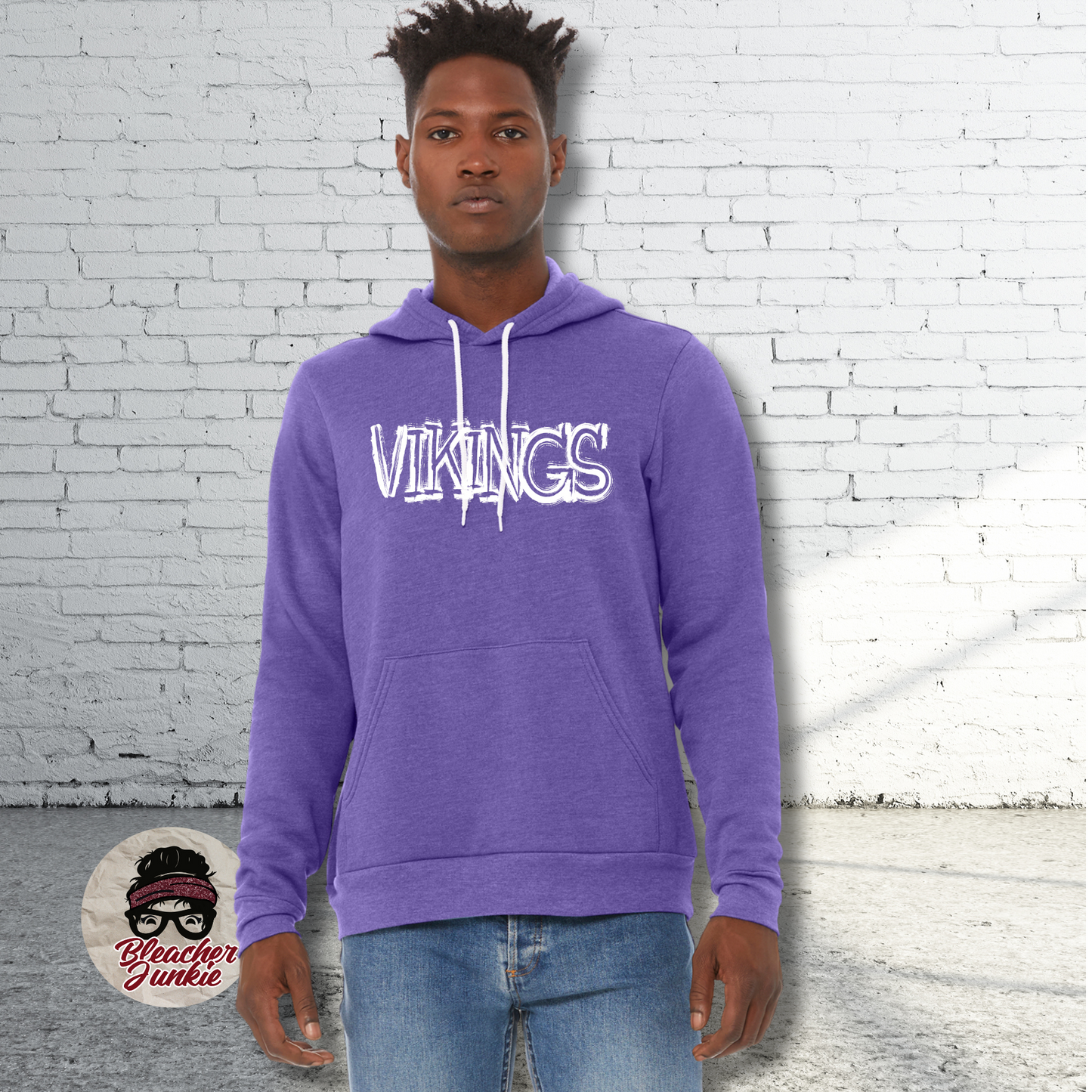 Scratched VIKINGS Mascot Shirt, Crewneck, or Hoodie | Bella Canvas 3001CVC Tee, 3901 Sweatshirt, 3719 Hoodie | School Spirit Wear for Game Day