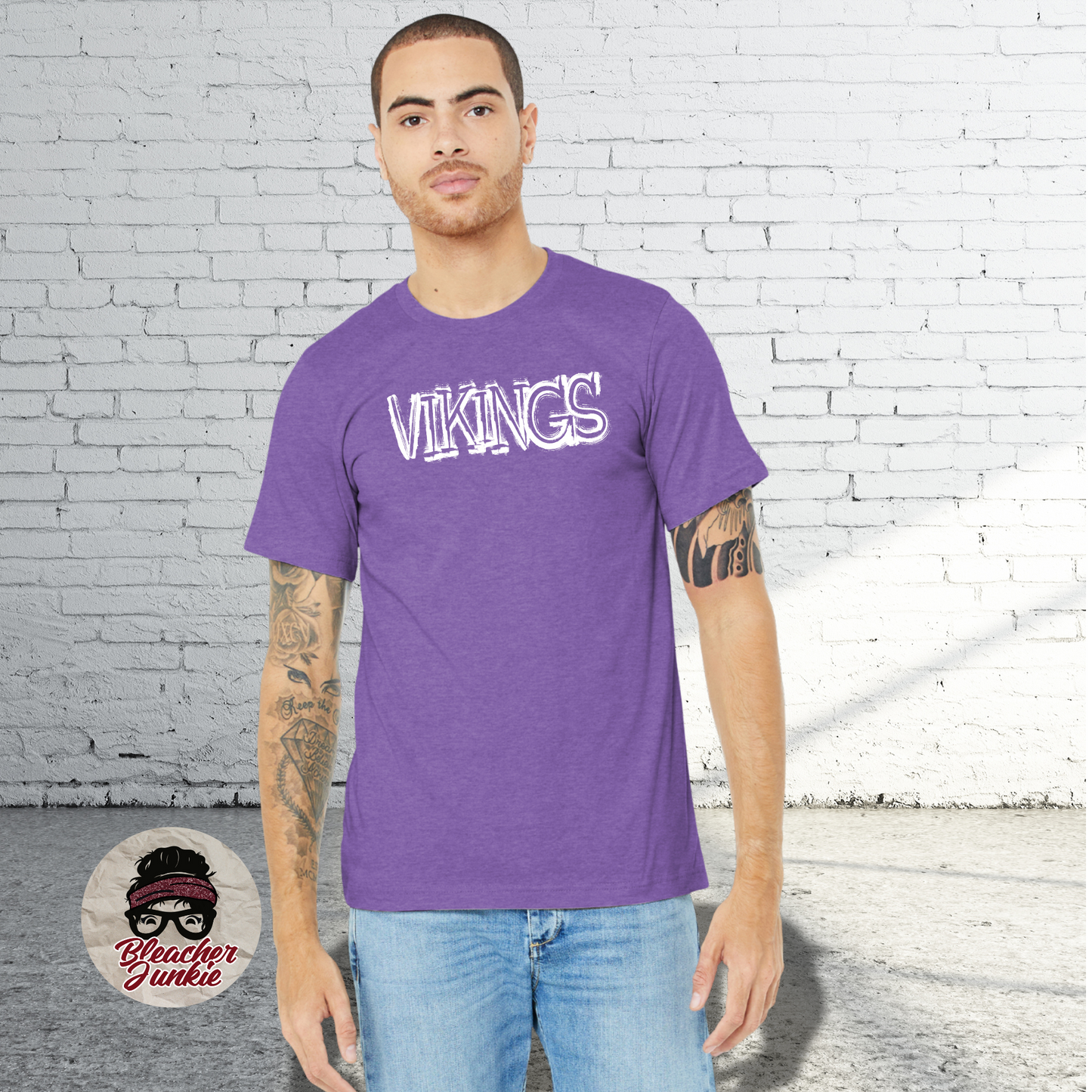 Scratched VIKINGS Mascot Shirt, Crewneck, or Hoodie | Bella Canvas 3001CVC Tee, 3901 Sweatshirt, 3719 Hoodie | School Spirit Wear for Game Day
