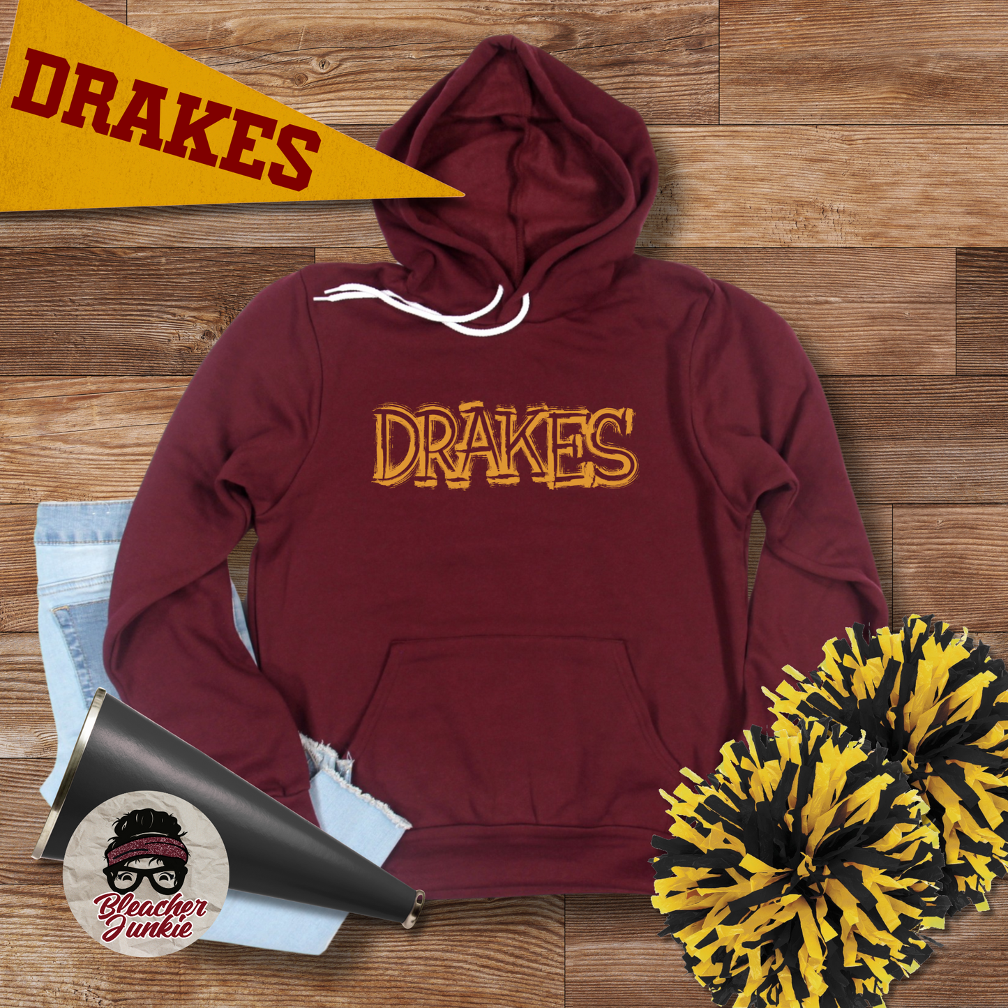 Scratched DRAKES Mascot Shirt, Crewneck, or Hoodie | Bella Canvas 3001CVC Tee, 3901 Sweatshirt, 3719 Hoodie | School Spirit Wear for Game Day