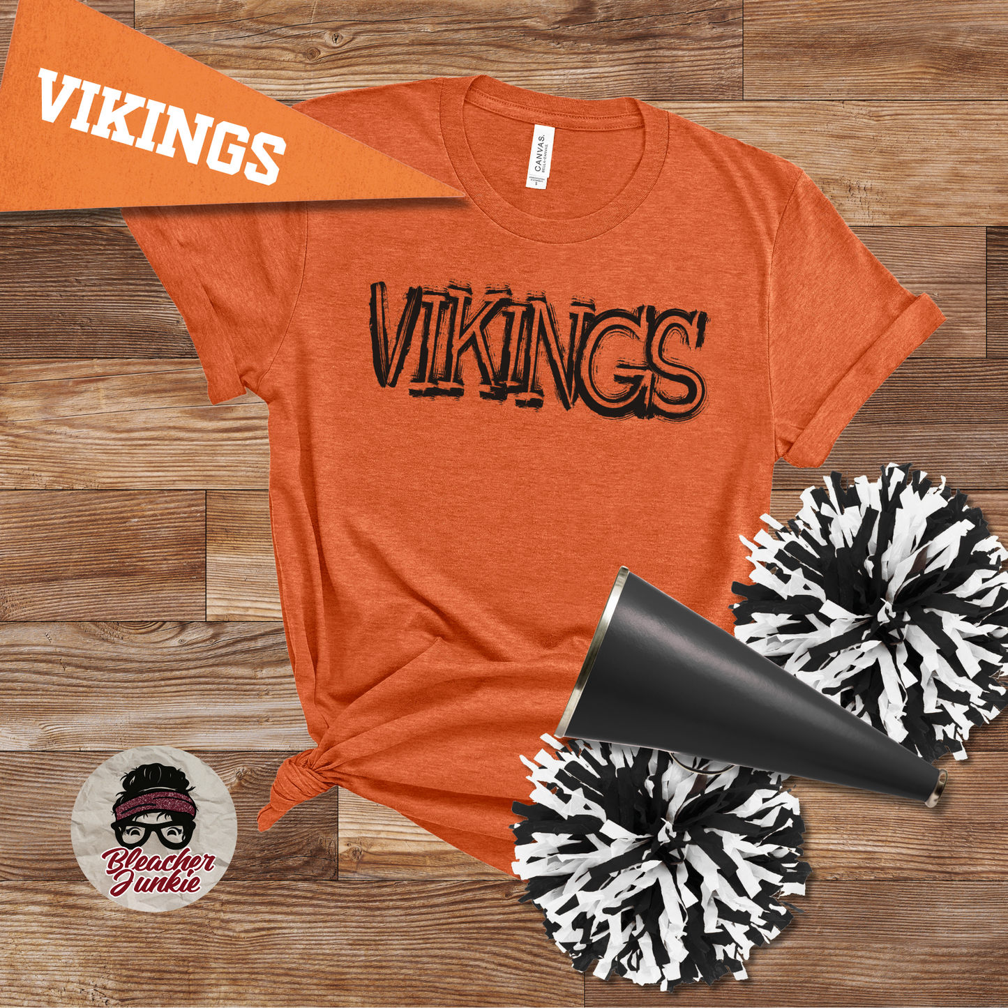 Scratched VIKINGS Mascot Shirt, Crewneck, or Hoodie | Bella Canvas 3001CVC Tee, 3901 Sweatshirt, 3719 Hoodie | School Spirit Wear for Game Day