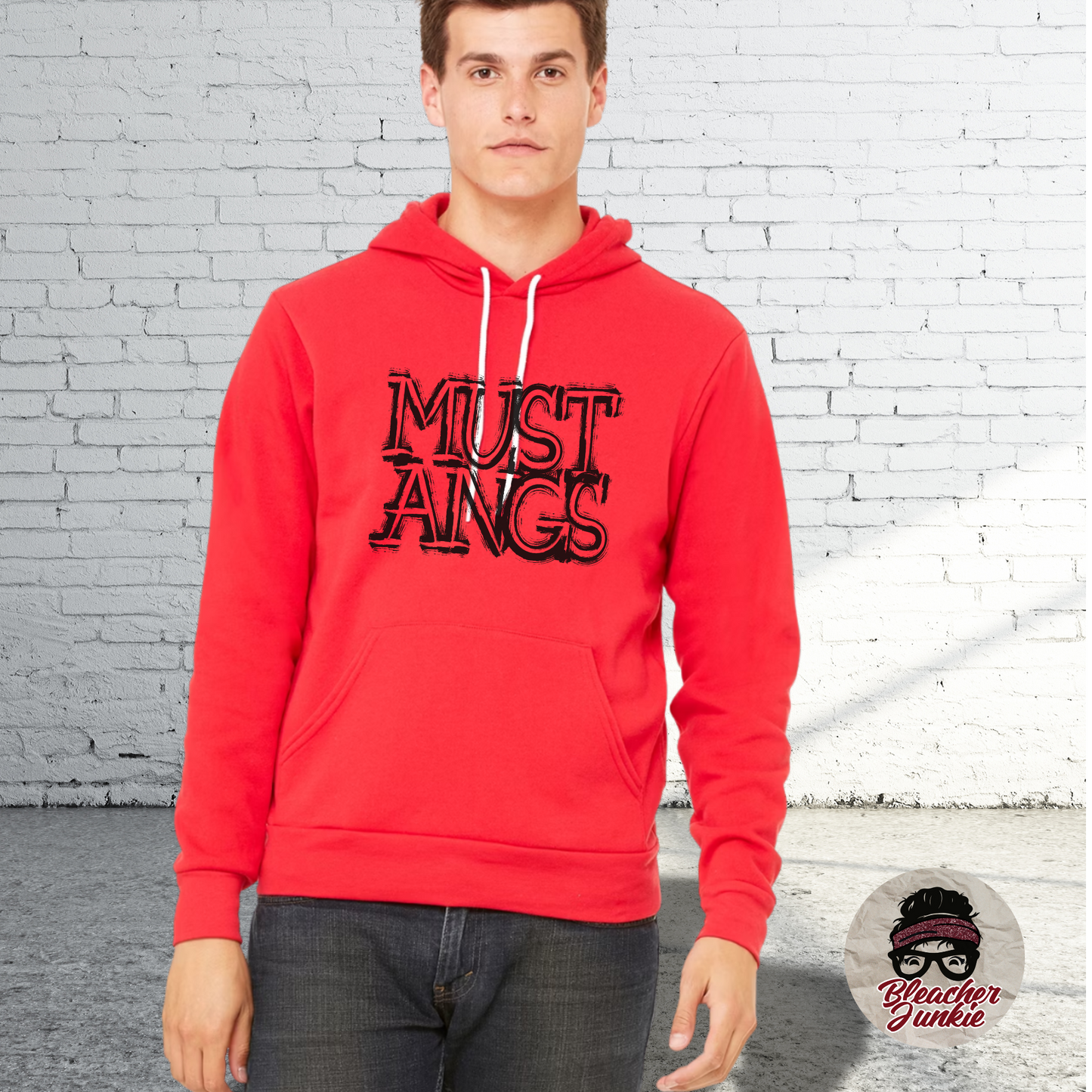 Scratched MUSTANGS Mascot Shirt, Crewneck, or Hoodie | Bella Canvas 3001CVC Tee, 3901 Sweatshirt, 3719 Hoodie | School Spirit Wear for Game Day