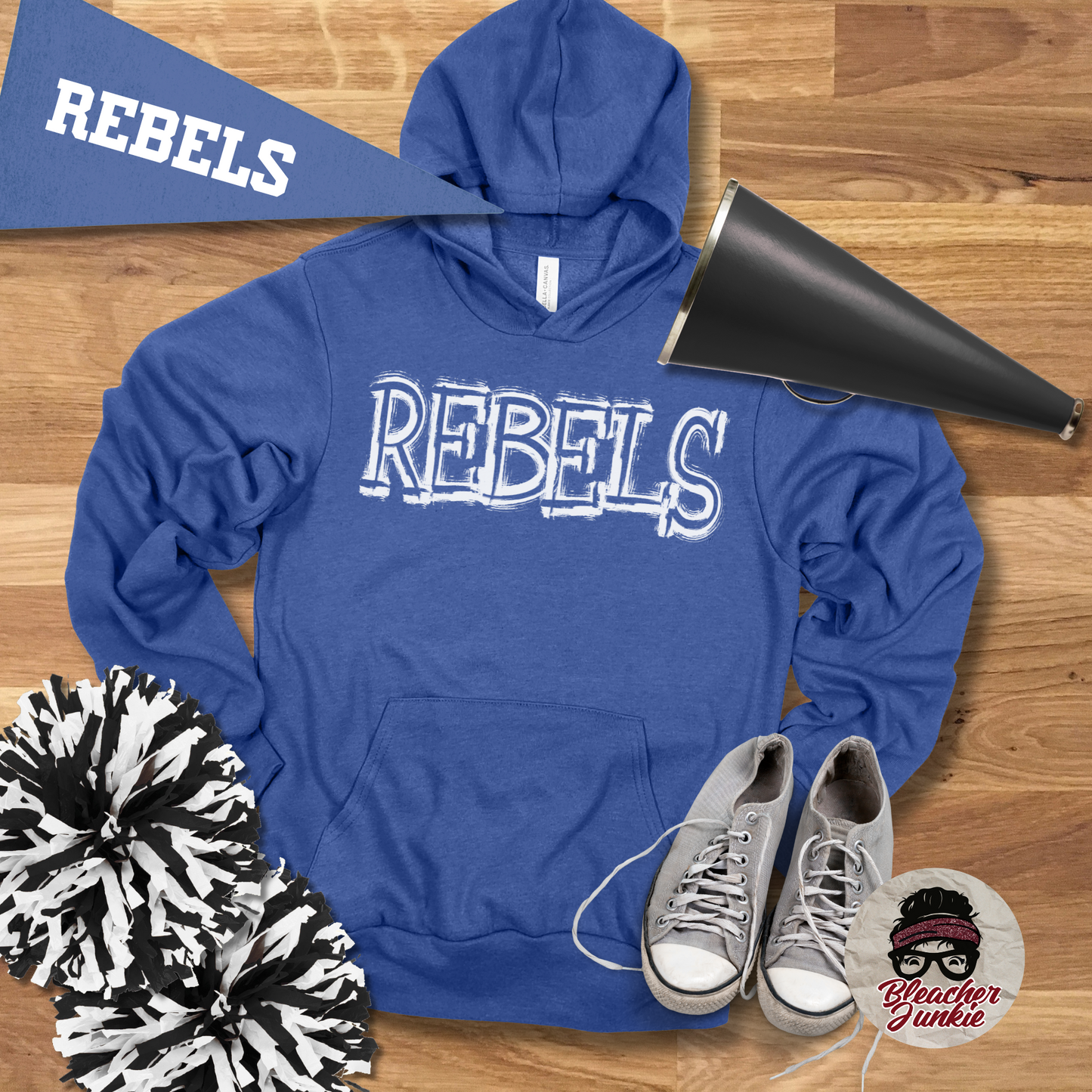 Scratched REBELS Mascot Shirt, Crewneck, or Hoodie | Bella Canvas 3001CVC Tee, 3901 Sweatshirt, 3719 Hoodie | School Spirit Wear for Game Day