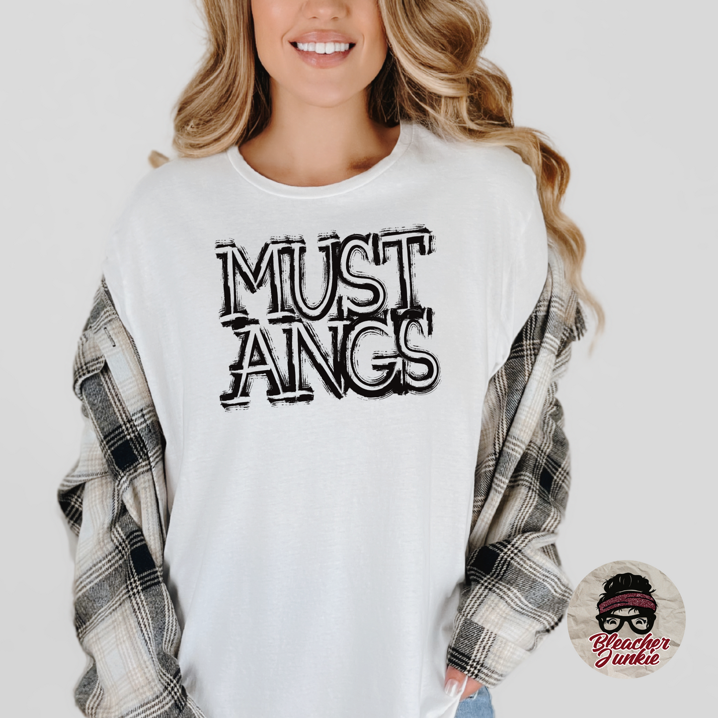 Scratched MUSTANGS Mascot Shirt, Crewneck, or Hoodie | Bella Canvas 3001CVC Tee, 3901 Sweatshirt, 3719 Hoodie | School Spirit Wear for Game Day