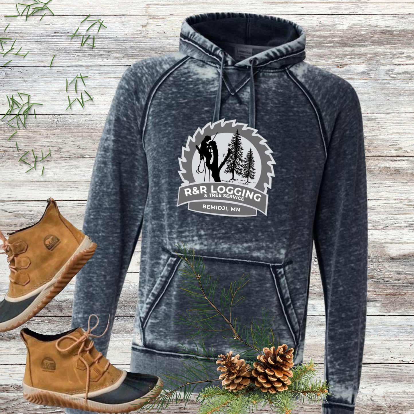 *R&R Logging & Trees Service Vintage Fleece Hooded Sweatshirt