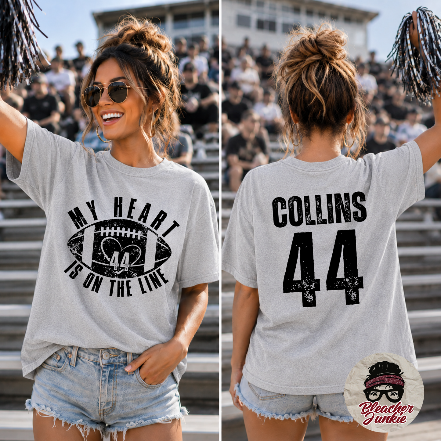 Football Mom Personalized Player Name & Number T-Shirt | My Heart Is on the Line Football Shirt