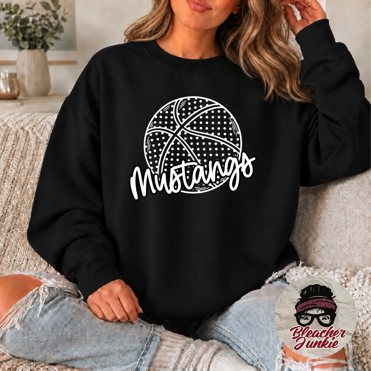Mustangs Basketball Crewneck Sweatshirt | Mustangs Mom Spirit Wear | PC78
