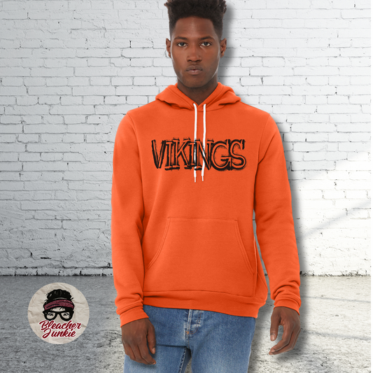 Scratched VIKINGS Mascot Shirt, Crewneck, or Hoodie | Bella Canvas 3001CVC Tee, 3901 Sweatshirt, 3719 Hoodie | School Spirit Wear for Game Day