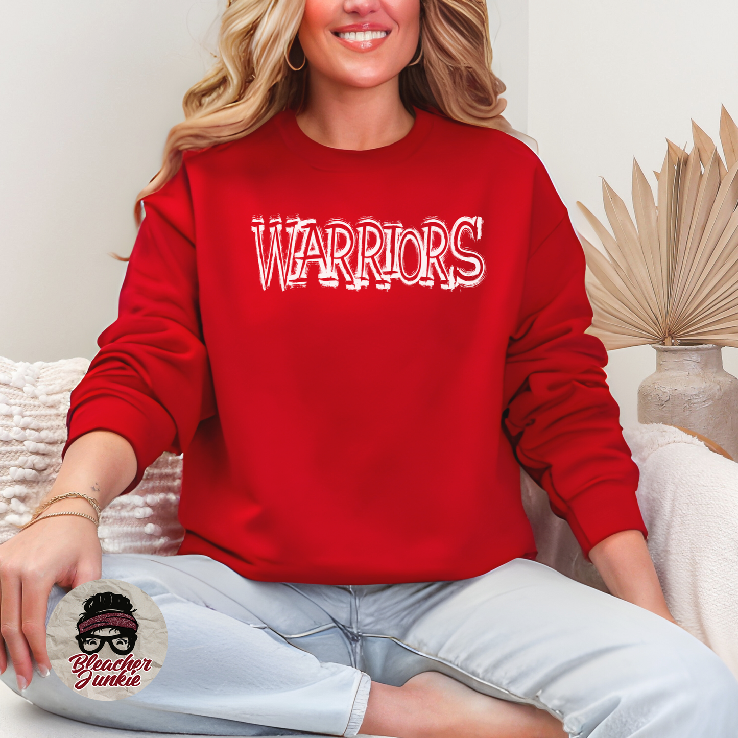 Scratched WARRIORS Mascot Shirt, Crewneck, or Hoodie | Bella Canvas 3001CVC Tee, 3901 Sweatshirt, 3719 Hoodie | School Spirit Wear for Game Day