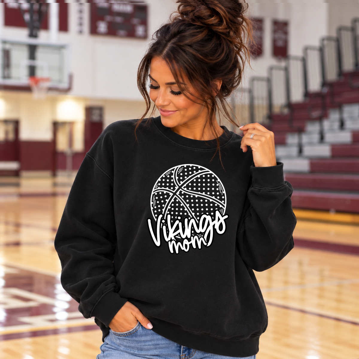 Vikings Basketball Crewneck Sweatshirt | Vikings Mom Spirit Wear | PC78